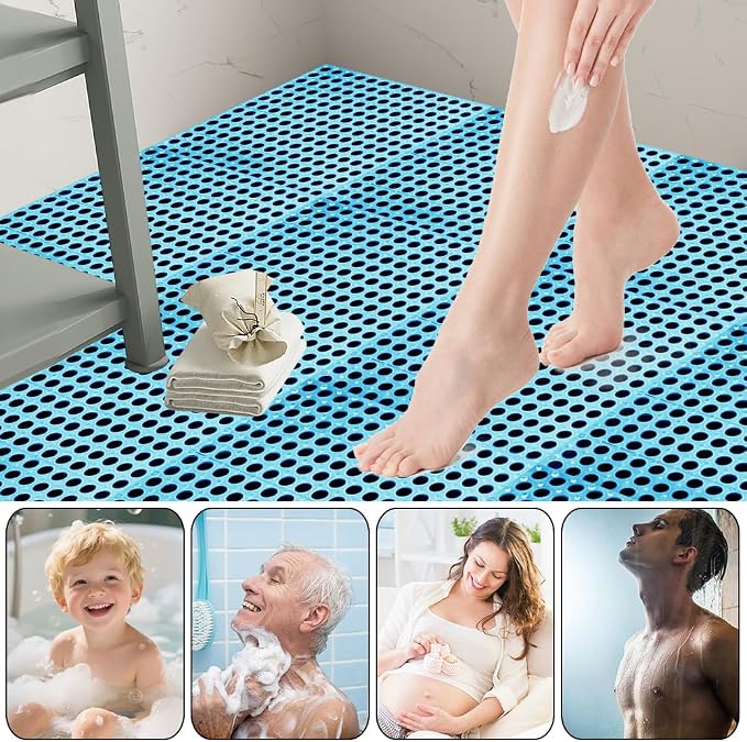 30 Pack Garage Floor Tiles, 12x12 Inch Interlocking Drainage Tiles | Non-Slip Deck Tile for Bathroom, Pool Deck, Gym, Garage, Kitchen & Wet Areas, Easy Splicing Anti-Fatigue Mat (Blue)
