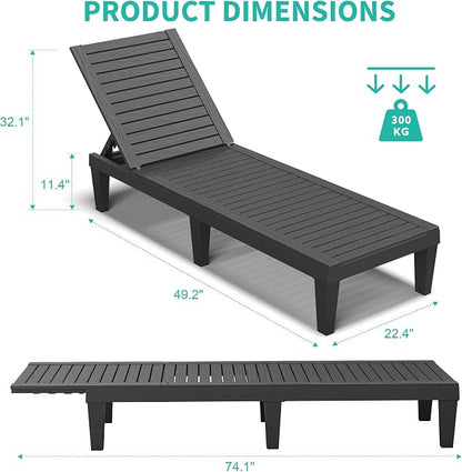 Outdoor Chaise Lounge Chair Set of 4, Black | 5-adjustable position, all weather resin, lightweight, tanning lounge chairs for pool, patio, beach, outside