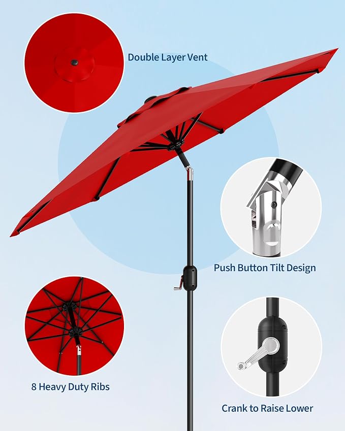 GarveeLife 9 ft Patio Umbrella, Outdoor Table Market Umbrella
