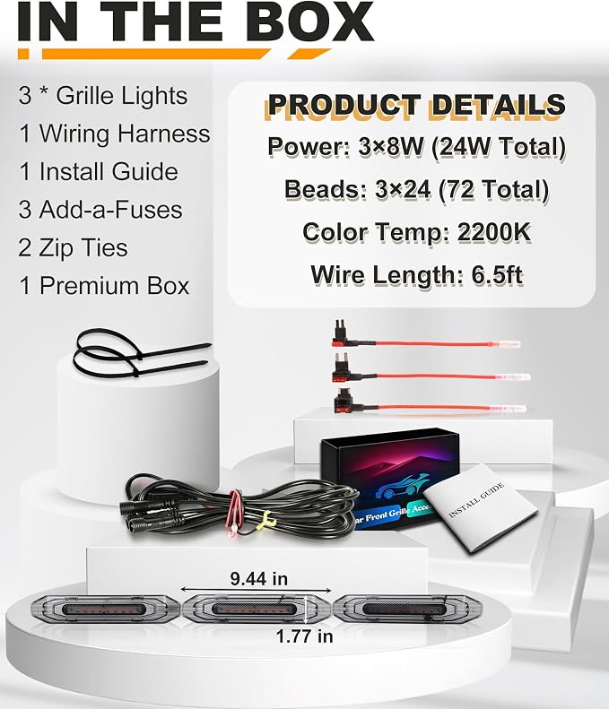 LED Grill Lights for Ford F150 2024-2026 Accessories XL Only, Amber | Direct-Snap F150 Front Grille Marker Lights, OEM-Style Fit, IP68 Waterproof, Raptor-Style Front-End Upgrade, Off-Road Ready
