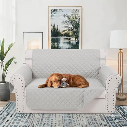 Reversible Loveseat Couch Sofa Covers, 2-Seater, Light Grey | Loveseat Covers for Dogs Water Repellent, Friendly Furniture Protector with Elastic Straps for Living Room