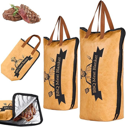 2 Pack BBQ Blanket for Resting Meat,Reusable Reat Insulated Resting Bag for Large Brisket/Pork Shoulders/Turkeys,Wide Mouth Design,Perfect for Grilling&Smoking,Durable&Washable(21in&18in) (2 Pack)