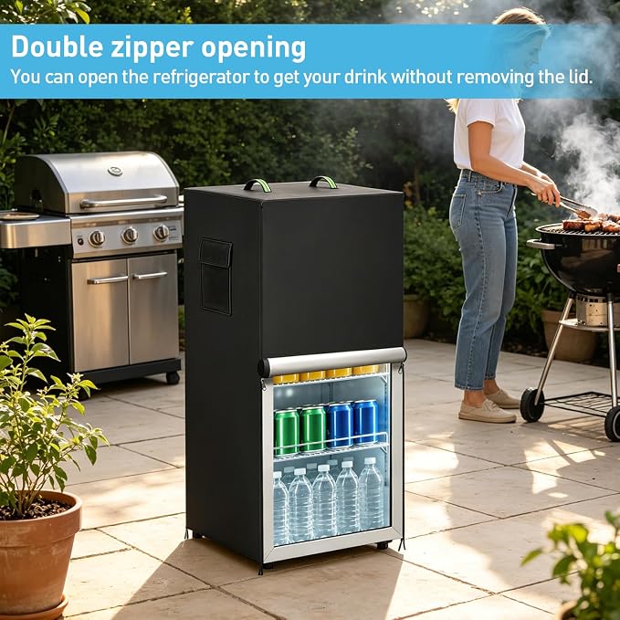 Outdoor Refrigerator Cover, 33 "Wx 33"D x 67"H 420D Heavy Duty Oxford Upright Freezer Cover for Beverage Fridge, Fits 14 to 17 Cubic Feet Freezers, Waterproof Fridge Protector Outside