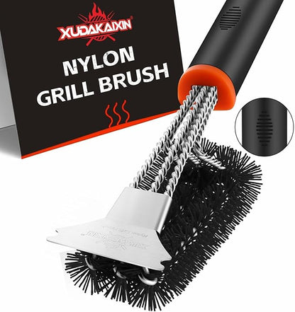 XUDAKAIXIN Grill Brush and Scraper, Safe Nylon Bristles Barbecue Outdoor Grill Brush for Cooled Grates, Extra Strong BBQ Cleaner Accessories (Black)