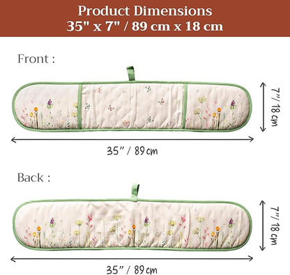 Maison d' Hermine Double Oven Mitts 100% Cotton 7"x35" Double Oven Mitt Heat Resistant BBQ Cooking Gloves with Loop Baking Grilling Kitchen Hotel Home Farmhouse Spring Summer (Botanical Fresh)