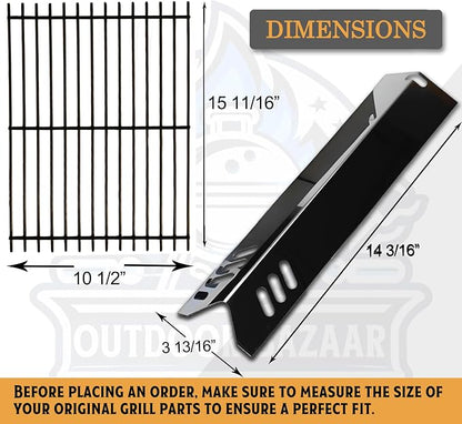 Master Cook 3 Burner Grill Repair Kit - Set of Two Porcelain Coated Cooking Grid,Three Porcelain Steel Replacement Heat Plates & 3 Stainless Steel Burners for Master Cook 3 Burner Grill Model