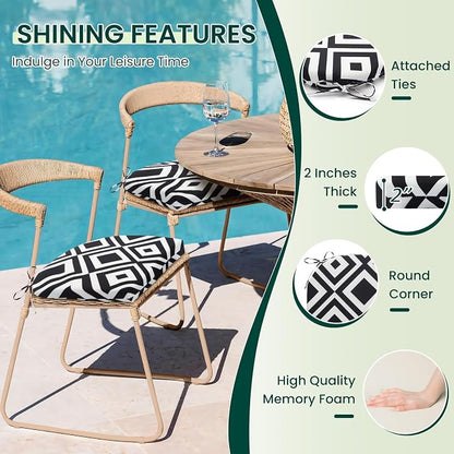 HARBOREST Outdoor Chair Cushions Set of 6, Water Resistant Patio Chair Cushions with Ties, Outdoor Seat Cushions for Patio Furniture, 17"x16"x2", Black/White Diamond