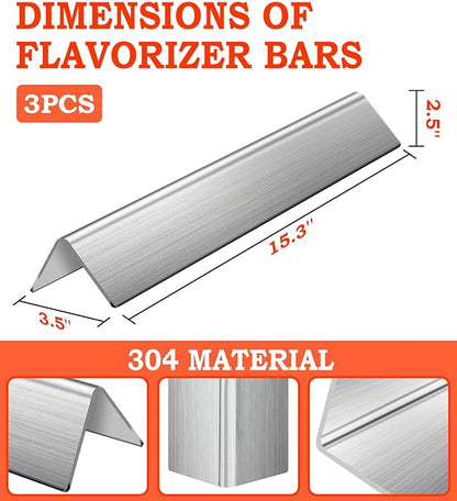 GasSaf 15.3 inch Flavorizer Bars Replacement for Weber 7635 Spirit 200 Series, Spirit E-210, S-210, E-220, S-220(2013-2016), 3-Pack 304 Stainless Steel Durable Flavor Bars(15.3"L x3.5"W x2.5"H)