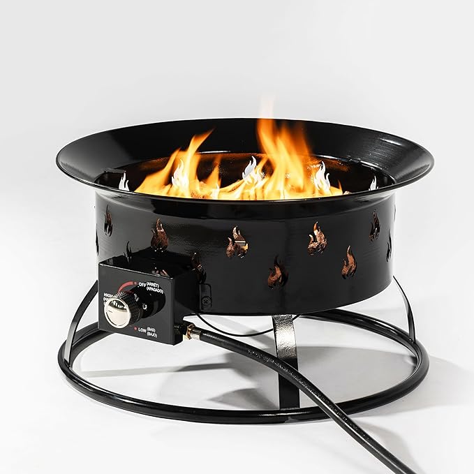 KEIKI 19 Inch Round Outdoor Gas Fire Bowl, 50000 BTU Portable Propane Campfire for Patio Deck and RV Camping with Carry Lid