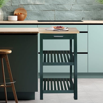 Casual Home Sunrise (Small) with Solid Harvest Hardwood Top Kitchen Island, 22.75" W, Natural/Hunter Green