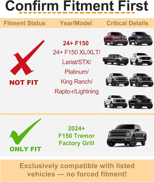 LED Grill Lights for Ford F150 2024-2026 Accessories Tremor Only, White | Direct-Snap F150 Front Grille Marker Lights, OEM-Style Fit, IP68 Waterproof, Raptor-Style Front-End Upgrade, Off-Road Ready