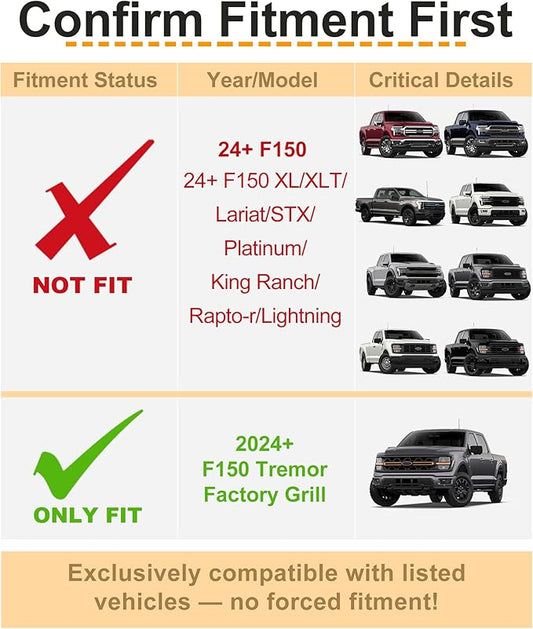 LED Grill Lights for Ford F150 2024-2026 Accessories Tremor Only, Amber | Direct-Snap F150 Front Grille Marker Lights, OEM-Style Fit, IP68 Waterproof, Raptor-Style Front-End Upgrade, Off-Road Ready