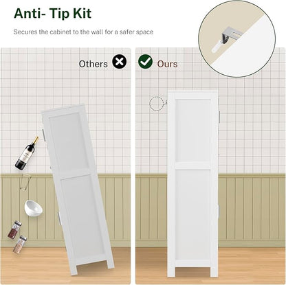 Bathroom Storage Cabinet with Adjustable Shelf & Large Drawer | Tall Storage Cabinet with 4 Doors, Kitchen Pantry Storage Cabinets, for Living Room, Dining Room, Entryway, White