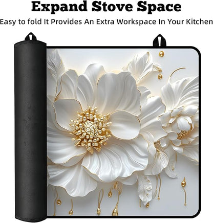 Multi-Design Stove Cover for Glass/Electric Stoves - 3-in-1 Heat-Resistant Protector Mat, Non-Slip Drying Rack 28"x20"