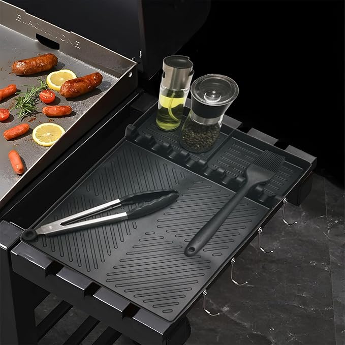 Silicone Griddle Tools Mat for Blackstone Side Shelf, Spatula Mat with Drip Pad, Silicone Utensil Rest/Holder for BBQ Tools (Black 1 Pack)