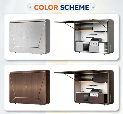 Luxury Prefab Outdoor Kitchen Kits with Roof, Modular Outdoor Kitchen Pod with Grill, Sink, Storage Cabinet, Burners, Refrigerator, Patio and Backyard Cooking Station