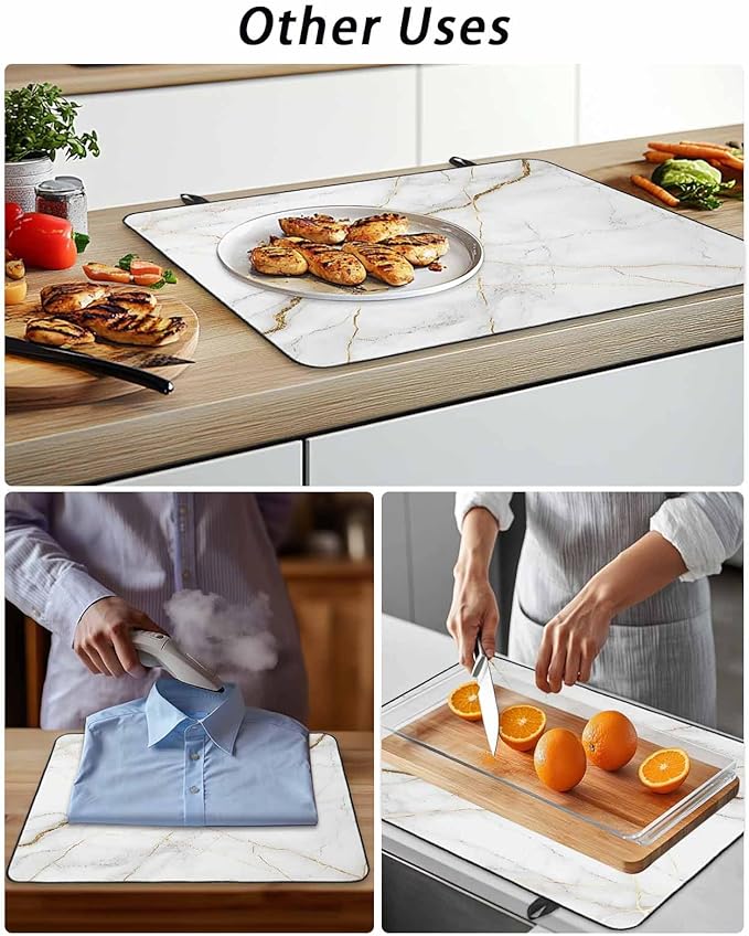 Stove Top Covers for Electric Stove 28.5x20.5 Inches, White Marble HeatResistant Glass Cooktop Protector, Nature Marble Crack Yellow-golden Lines Ceramic Stovetop Countertop Covers Mat, Oven Cover