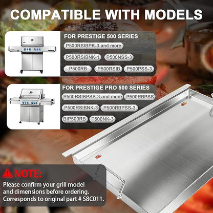 Full Size Griddle Insert for Napoleon Prestige PRO 500, Built-in Prestige 500, P500RBPSS, BIP500RBNSS-3, P500RSIBNK-3, P500, P500N Grills Accessories, Stainless Steel Griddle Plate, 26.3''L X 17.7''W