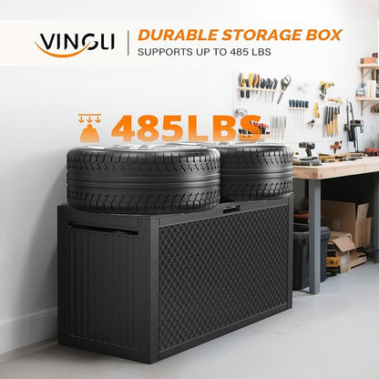 VINGLI 90 Gallon Outdoor Storage Box, Lockable Plastic Storage Containers with Lid, Patio Deck Box Furniture for Garden, Pool, Balcony, Yard (Black)