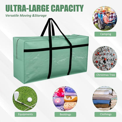 4 Pcs 66 Gallon Extra Large Moving Bags Heavy Duty Storage Bag with Strong Zipper Handle Foldable XXL Jumbo Storage Tote Packing Moving Box for College Dorm Travel Cloth Duffle (Teal)