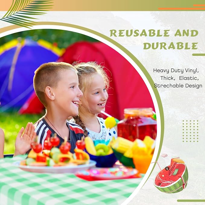 Moukeren 3 Pieces Picnic Table Cover for Kids with Bench Covers Fitted Tablecloth for Outdoors Vinyl Waterproof Cloth for Camping Home Goods Indoor Outdoor Patio BBQ(Green and White Plaid)