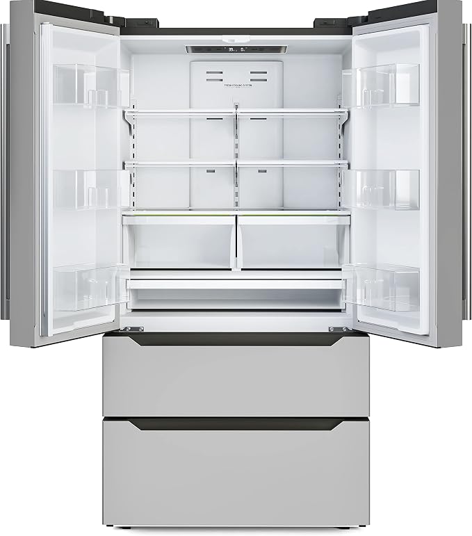KoolMore Counter Depth French Door Refrigerator with Ice Maker, 4 Door Stainless-Steel Fridge - 22.5 Cu.Ft