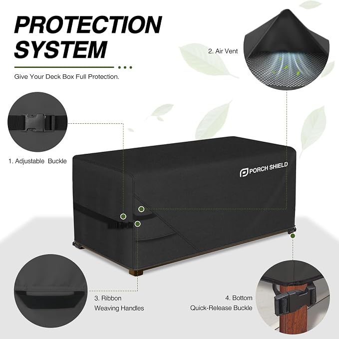 Porch Shield Patio Deck Box Storage Cover - 600D Outdoor Waterproof Cover for 90-116 Gallon Box Tear Resistant Rectangular Fire Pit Table Covers 50 x 25 x 24 inch Black