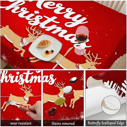 Swono Santa Claus 52"X70" Oblong Table Cloth Christmas Santa On Sleigh Snowflakes Wrinkle Free Table Cover Farmhouse Tablecloth for Home Restaurant Picnic Indoor Outdoor Dining, Red