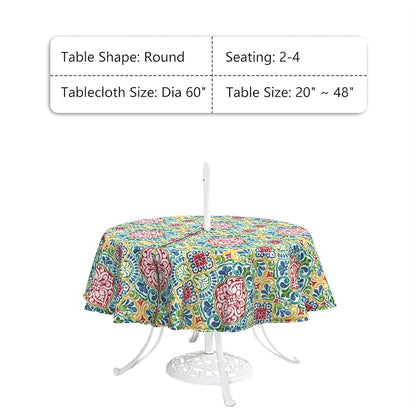 LVTXIII Round Outdoor Tablecloth with Umbrella Hole and Zipper, Water-Repellent 60 Inch Patio Table Cover for Bistro, Garden, Patio & Picnic, Damask Red