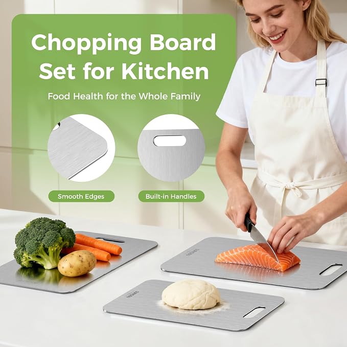 Titanium Cutting Board, 100% Pure Titanium Cutting Boards for Kitchen, Double-sided Titanium Cutting Boards,Separate Raw and Cooked Food Areas,12.1"L*7.1"W