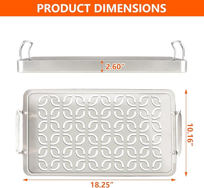 BAC610 Fish & Veggie Grill Grate for Traeger Accessories, Perforated BBQ Grilling Pan with Handles for Outdoor Grills, Ideal Grilling Basket for Shrimp, Vegetables & Meatballs, 18.25" x 10.16"