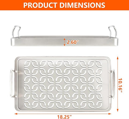 BAC610 Fish & Veggie Grill Grate for Traeger Accessories, Perforated BBQ Grilling Pan with Handles for Outdoor Grills, Ideal Grilling Basket for Shrimp, Vegetables & Meatballs, 18.25" x 10.16"