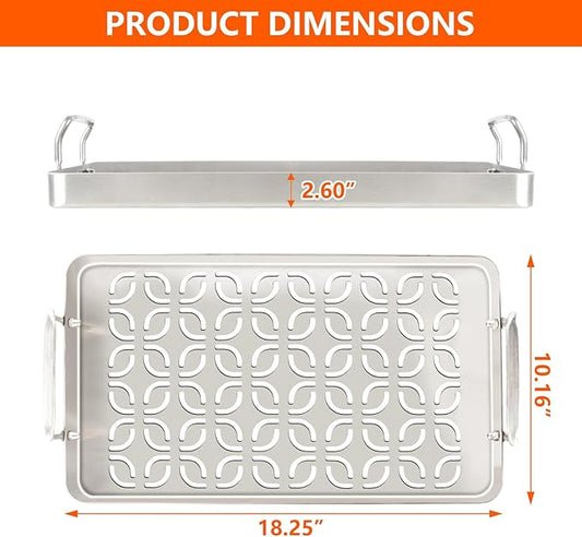 BAC610 Fish & Veggie Grill Grate for Traeger Accessories, Perforated BBQ Grilling Pan with Handles for Outdoor Grills, Ideal Grilling Basket for Shrimp, Vegetables & Meatballs, 18.25" x 10.16"
