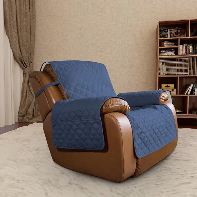 Easy-Going Reversible Couch Cover, Oversized Recliner, Dark Blue/Ivory | Machine Washable Slipcover For Dogs, Water Resistant Furniture Mat For Living Room, Non-Slip Sofa Cover, Pet Friendly