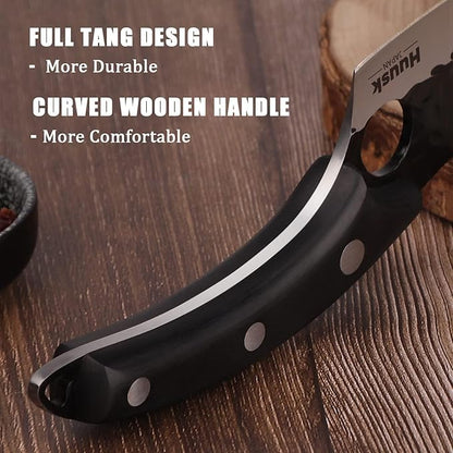 Huusk Knives from Japan - Viking Boning Knife for Meat Cutting with Sheath - Caveman Ultimo Knife for Kitchen or Camping - Hand Forged Full Tang Knives - Christmas Gift for Men and Women