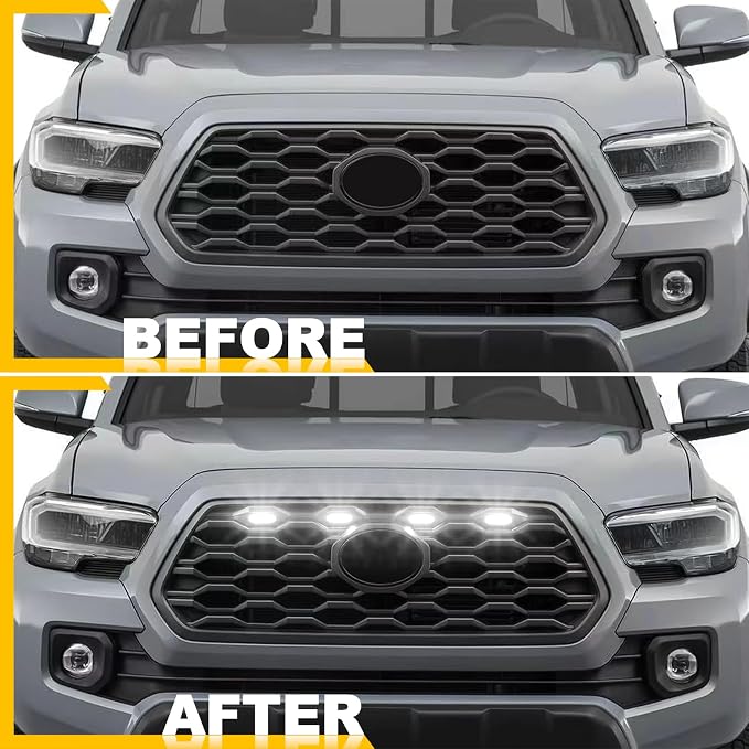 3D White Led Grills Lights for 2020-2023 Toyota Tacoma Raptor Light | 4pcs ,TRD Off Road Sport OEM Grill,Rapt0r Lights for Tacoma 6 LED Upgrade Grille Light