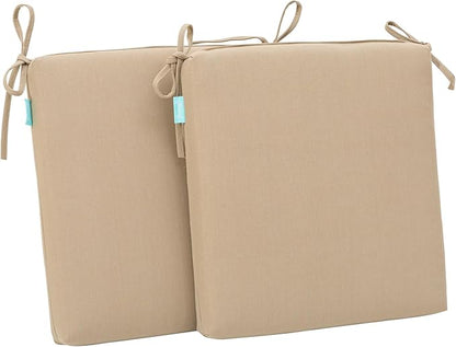 QILLOWAY Outdoor Indoor Seat Cushions, Square Foam Dining Chair Pads,All Weather, 17"x17"x3",2 Count(Beige/Sand/Camel)