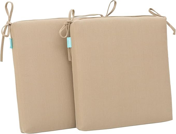 QILLOWAY Outdoor Indoor Chair Pads,Seat Cushions, Square Foam Dining Chair Patio Cushion Set of 4, All Weather, 17" Lx17 Wx3 D (Beige/Sand/Camel)