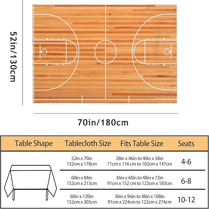 Basketball Court Decorative Rectangle Tablecloth Parquet Indoor Court Polyester Table Cloths Kitchen for Dining BBQ Picnic Coffee Table Cover 52 x 70 Inch 4-6 Seats