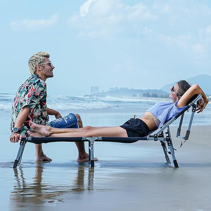 FUNDANGO Oversize Lounge Chair Outdoor, 300 lbs Large Camping Cots for Adults Heavy Duty Extra Wide Sturdy with Pillow for Outside Patio Beach Pool