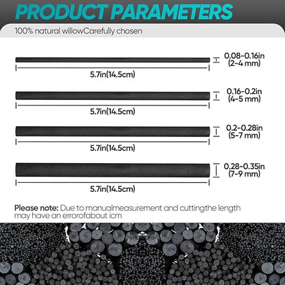 26 Pcs Willow Charcoal Sticks, Willow Charcoal,Sizes: 7-9mm,Professional Soft Black Drawing Charcoal for Sketching & Art
