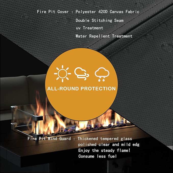 45" Propane Fire Pit Table,55000 BTU Aluminum Firepit,Outdoor Fire Pit with Fire Glass,Lid,Waterproof Cover and Blue Glass Stone for Backyard,Garden,Patio