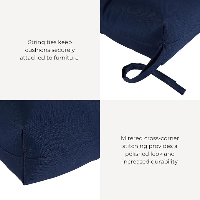 Outdoor Tufted High-Back Chair Cushions, One-Piece Hinged Seat and Back Design, Reversible with 4 Ties, Durable Polyester Fabric, Recycled Fiber Fill - Single, Navy