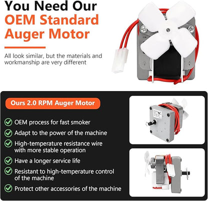 Upgraded 2.0 RPM Auger Motor, Fire Burn Pot and Hot Rod Ignitor, Grill Induction Fan for Traeger and Pit Boss Pellet Grill, Fire Pot Replacement for Traeger Parts Replacement, with Ash Remover, Screws