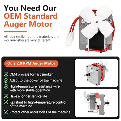 Upgraded 2.0 RPM Auger Motor Replacement Parts for Traeger, Pit Boss Wood Pellet Grills & Camp Chef Smokers, Oklahoma Joe's & Cuisinart WoodCreek Pellet Grill, Barbecue Auger Motor, 120V 60Hz 2 Pole