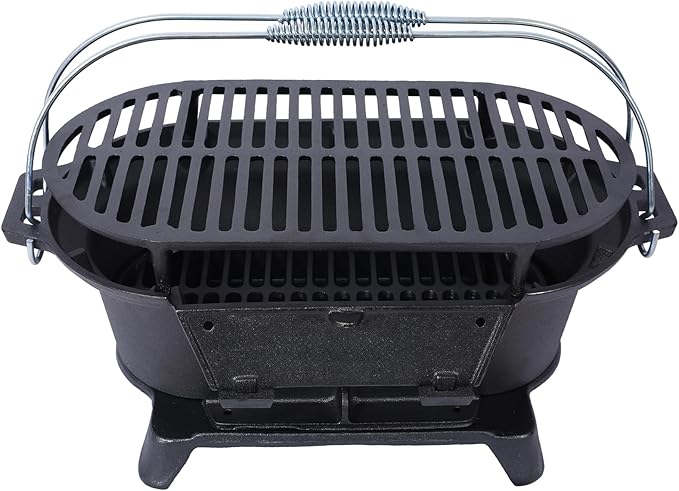 Grill Outdoor, Portable Charcoal Grill and Tabletop Cast Iron Skillet - 100% Cast Iron, Enameled, Durable for Camping, Tailgating, Picnics & Hunting (Square)