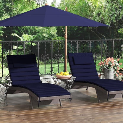 Sundale Outdoor Olefin Quilted Lounge Cushion Set of 2, Patio Foldable Chaise Lounger Cushion, Water-Resistant Lounge Chair Pad with Straps Navy Blue, 80 x 26 inches
