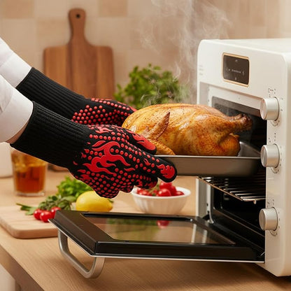 Heat Resistant Gloves BBQ Grilling Gloves for Men Women Kitchen Gloves Up to 1472°F+ Meat Thermometer Probe Auto-Off for Barbecue,Grill,Cooking, Baking, Cutting