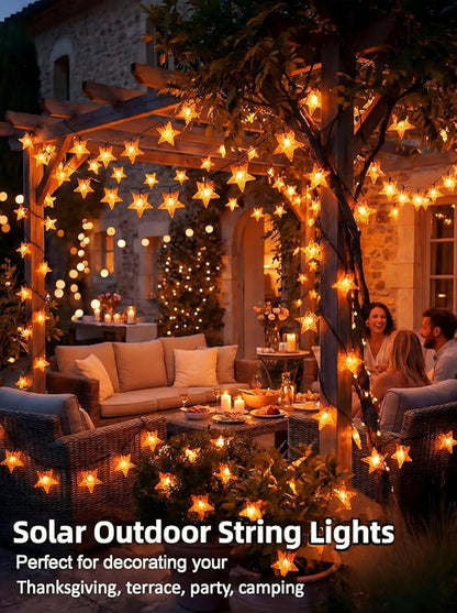 Solar Twinkle Star String Lights Outdoor Indoor Waterproof 39FT 100 LED Solar Powered Fairy Lights with 8 Lighting Modes Thanksgiving Decor for Camping Tree Party Yard Wedding Garden Orange
