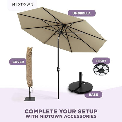 Midtown Umbrellas - 10-Year-No-Fade 10 Ft Patio Umbrella with Terylast Fabric, Auto-Tilt Aluminum Frame and 8 Reinforced Ribs for Deck, Pool, Garden & Beach - Chestnut Beige Canopy, Black Pole